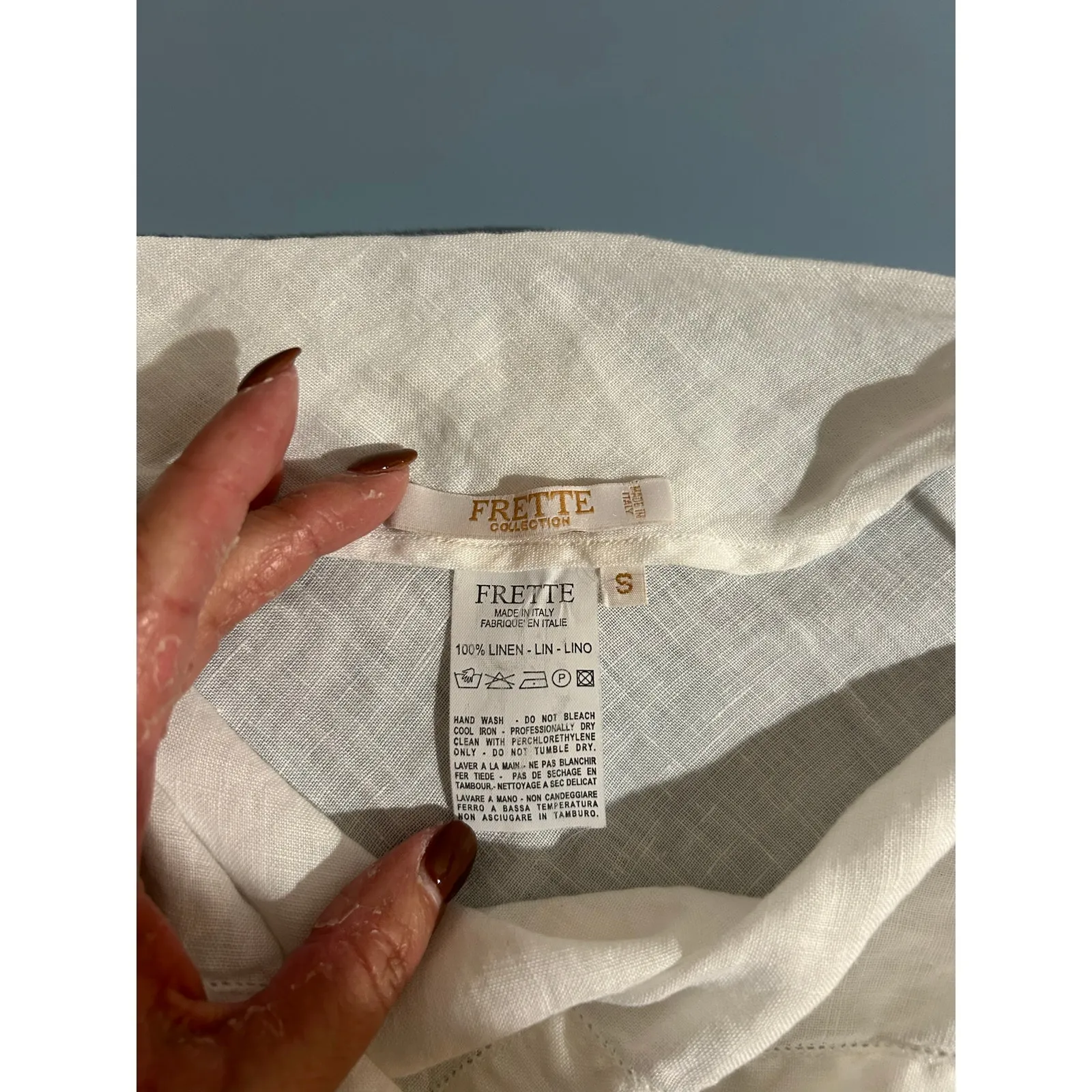 Frette Collection 100% linen nightgown long spaghetti strap quiet luxury size S White - Image 5