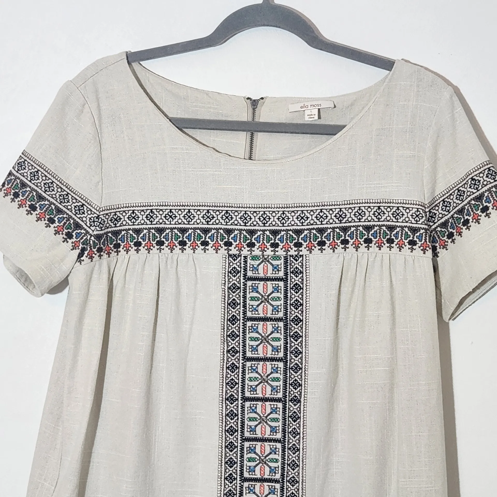 Ella Moss Boho Cream Embroidered Mini Dress Size Large - Image 2