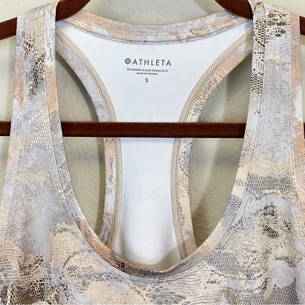 Athleta Gold Marble Print Shanti Gilded‎ Racerback Tank Size Small - Image 4