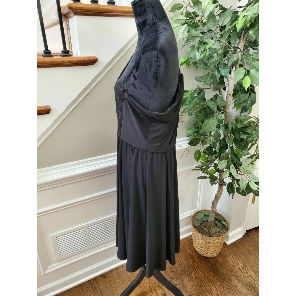 Jessica Howard Womens Black Polyester One Shoulder Off Knee Length Dress Size 16 - Image 6