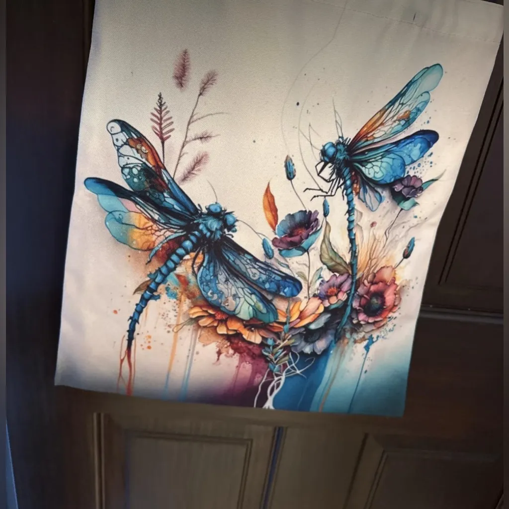 Colorful Dragonfly Tote Bag White - Image 5