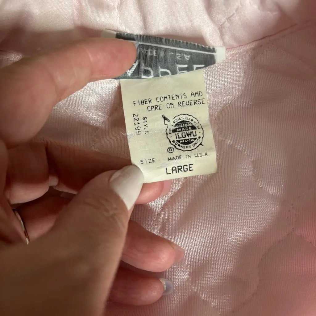 Vintage 80s Appel Quilted Bed Jacket Large Light Pink Lace Polyester Buttons - Image 8
