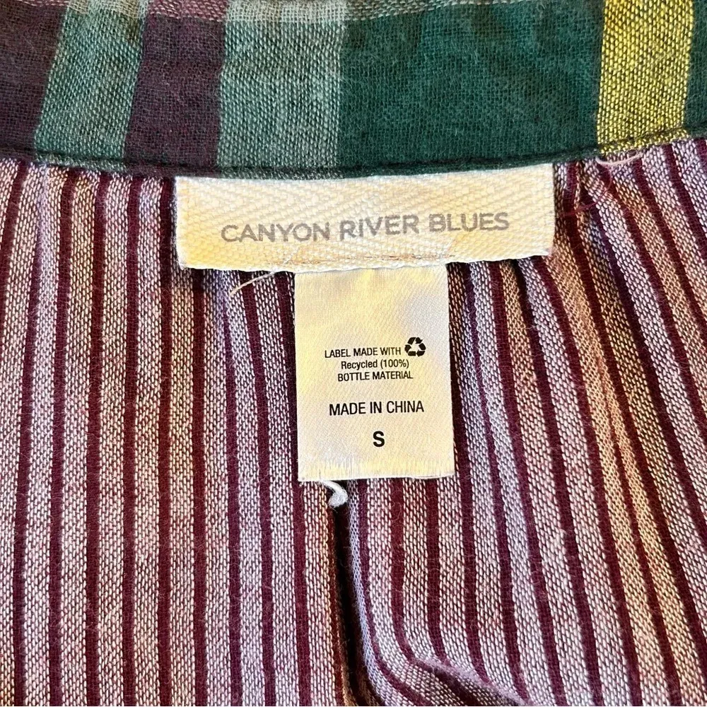 Canyon River Blues Womens Sm Purple Yellow Plaid Shirt Dress Roll Tab Sleeve - Image 3