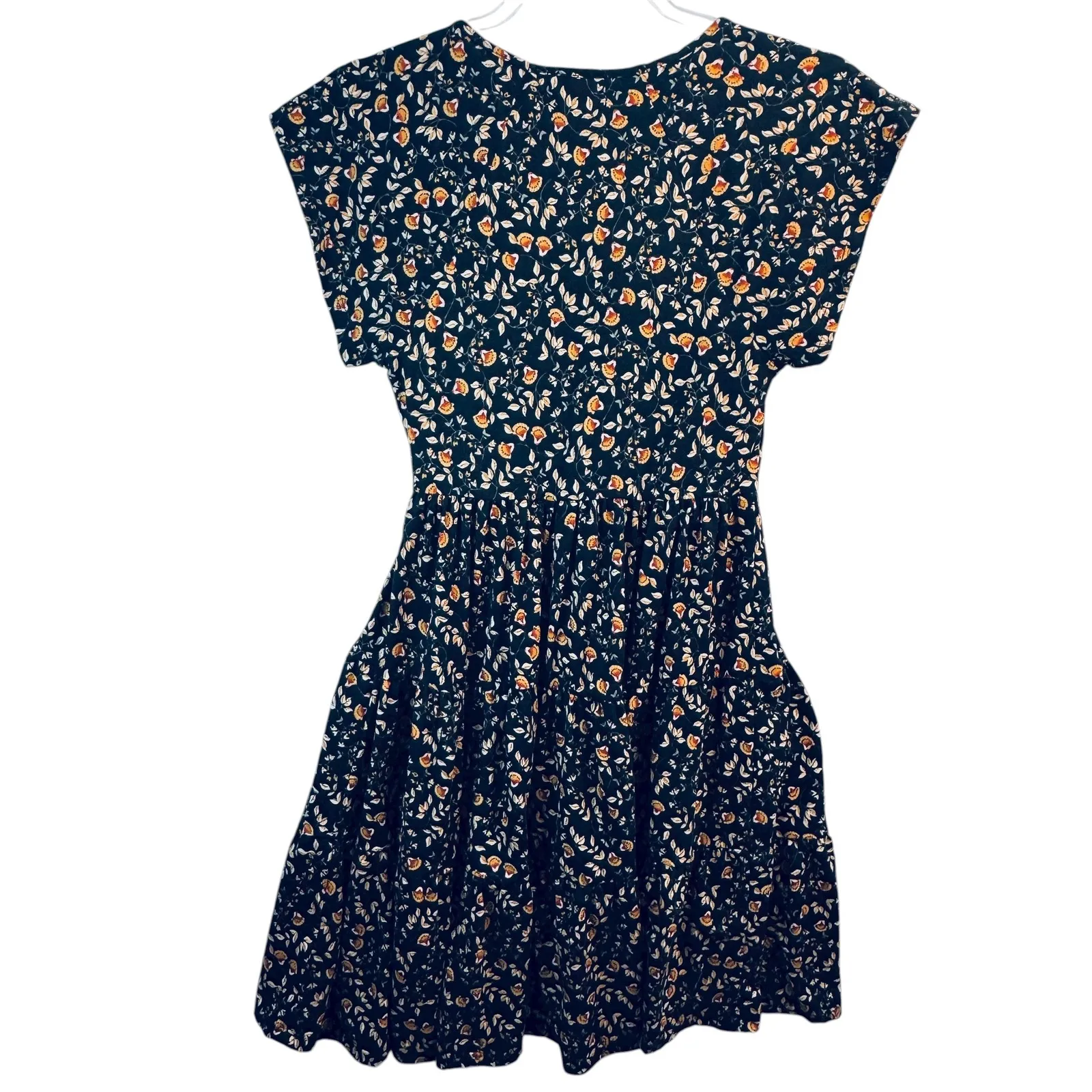 URBAN OUTFITTERS Floral Flutter Sleeve V Neck Smocked Waist Mini‎ Dress XS Boho - Image 2
