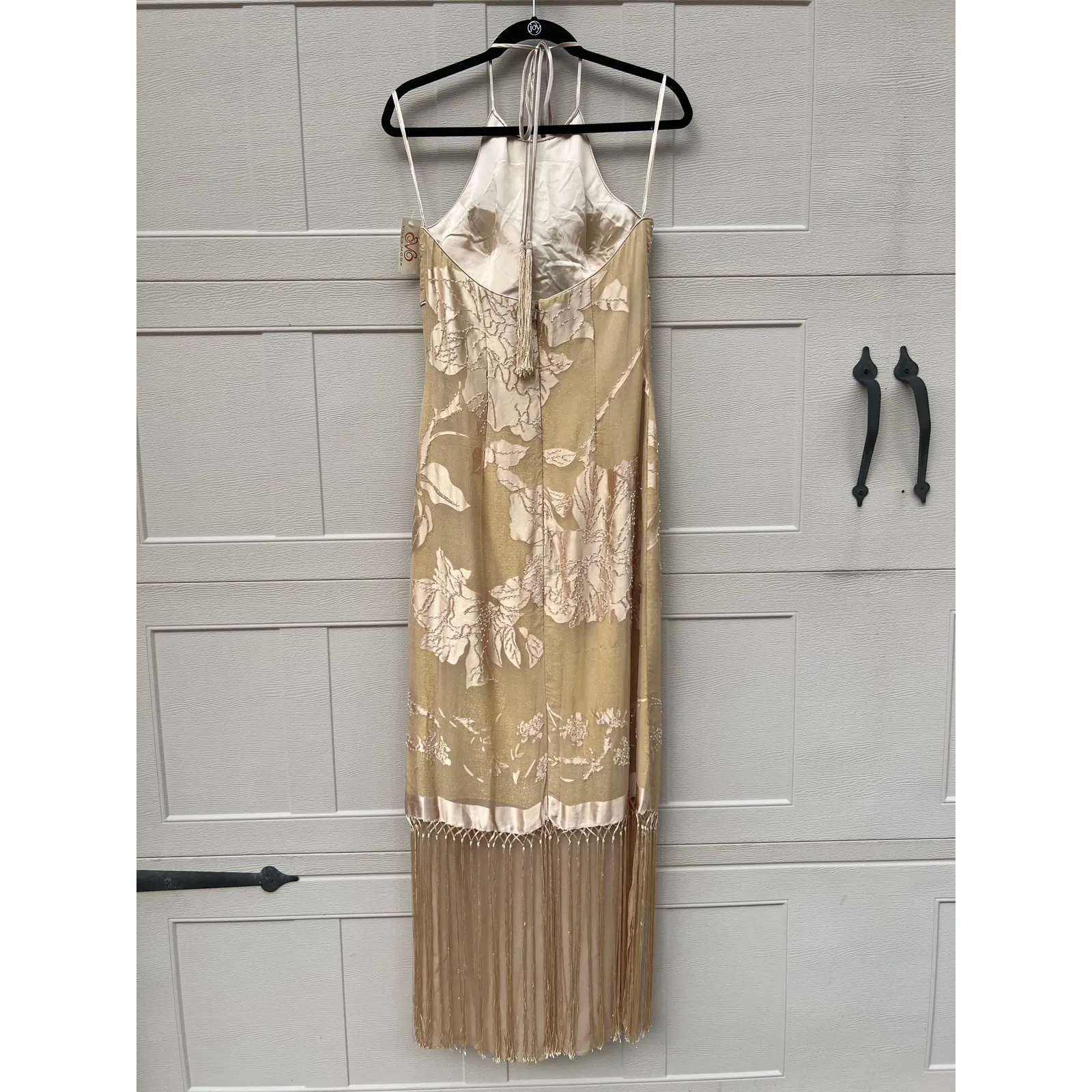 Sue Wong Nocturne Silk Beaded Halter Dress Gold Sz 8 Fringe Flapper Gatsby 30s - Image 5