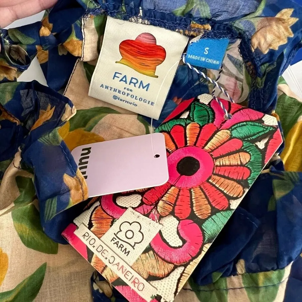 NWT Anthropologie Farm Rio Long-Sleeve High-Neck Sheer Ruffled Floral Blouse L - Image 5