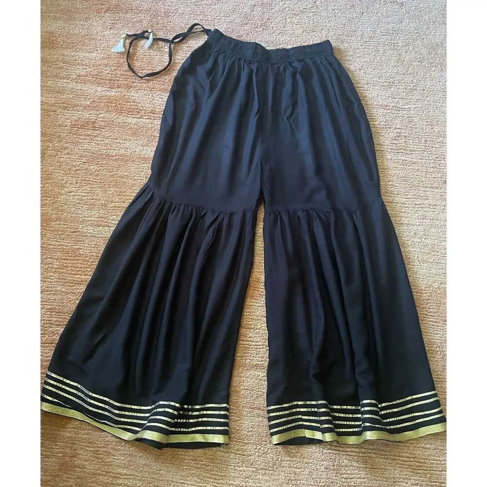 Georgette Gota Patti Flared Palazzo Pants Indian Women Bollywood Ladies Wedding Black Size undefined - Image 2