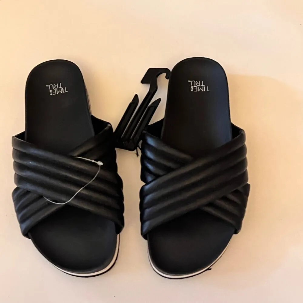 Time and Tru Women's Cross Strap Black Sandals  Sz 7 - Image 10