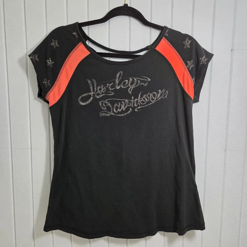 Harley Davidson Cross Back Graphic Cap Sleeve Tshirt‎ Black Size L Size L - Image 2