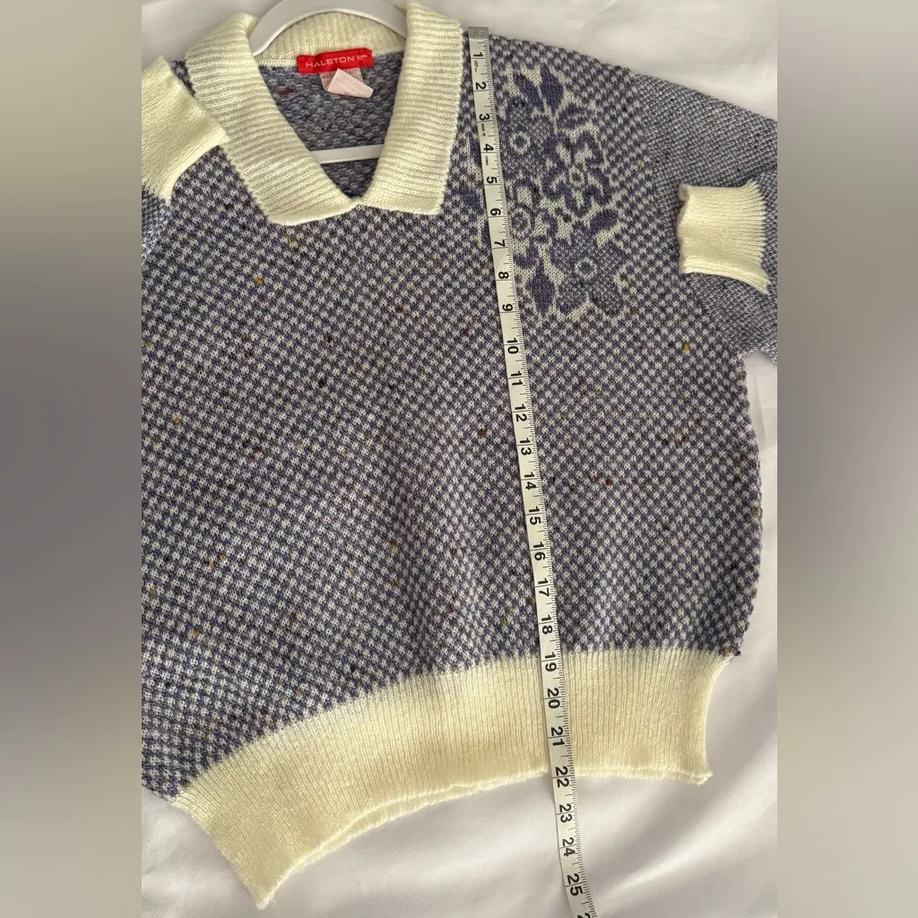 Vintage Halston III Wool Jumper Sweater Purple Wool Blend Front Tie L Italy Blue Size L - Image 9