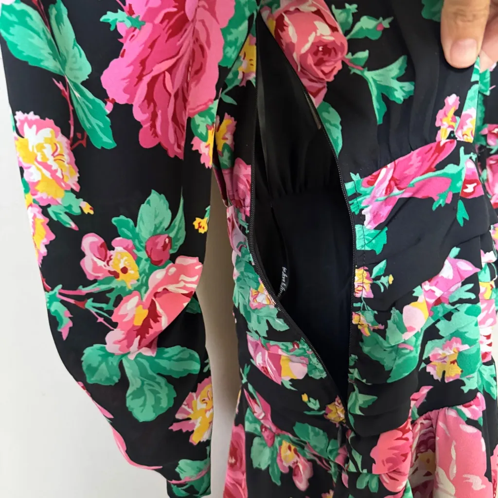 For Love & Lemons “June” Dark Floral long Sleeve Open Back Mini Dress sz XS - Image 10