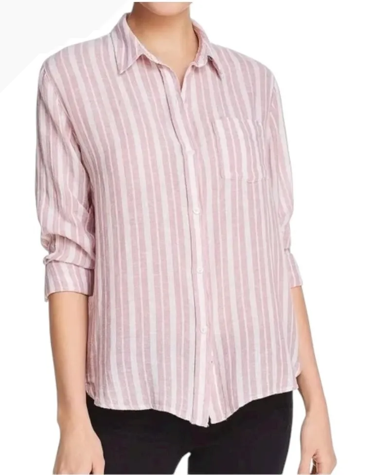 Rails Shirt Women Medium Pink White Charli Bordeaux Stripe Linen Button Down - Image 1