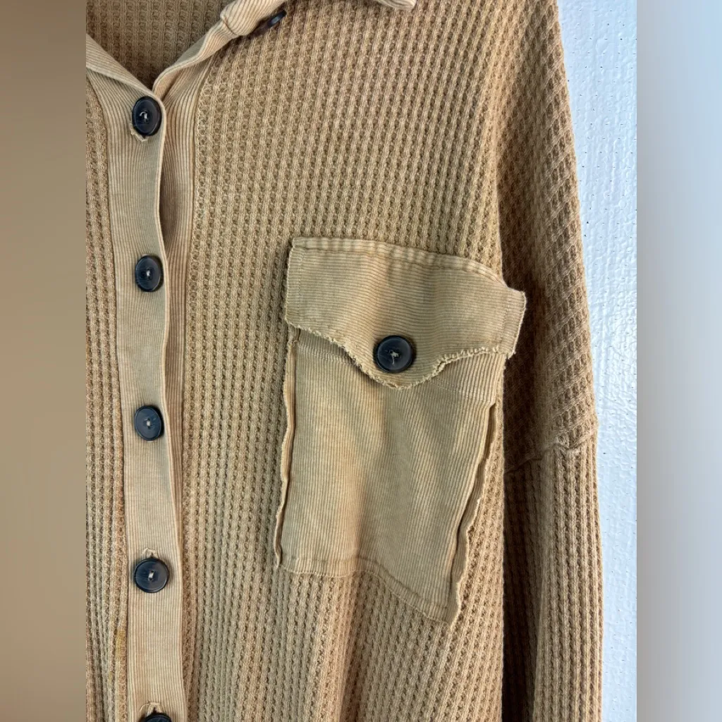Cedar femme L Cotton Pocketed Golden Tan Waffle Knit Popover Top Size L - Image 3