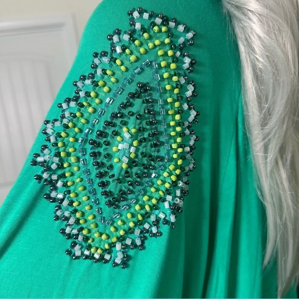 Double D Ranch Green Beaded Tunic Top Boho South Western Size XL Festival Rare Blue - Image 7