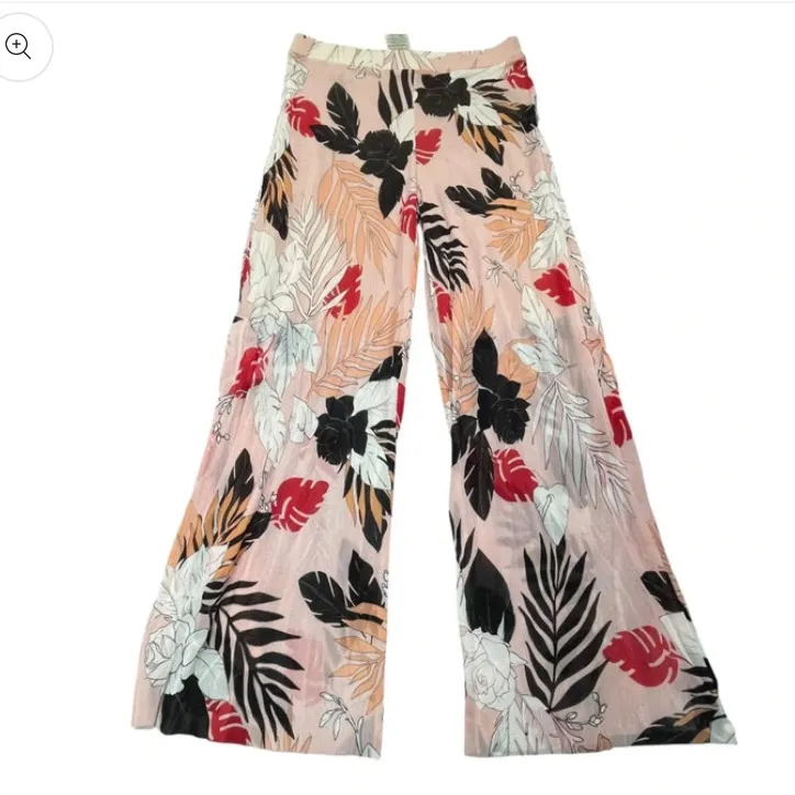 Leaf Print Slip Detail Pants FUZZI wide trousers $450 L cream pink fall designer Size L - Image 4