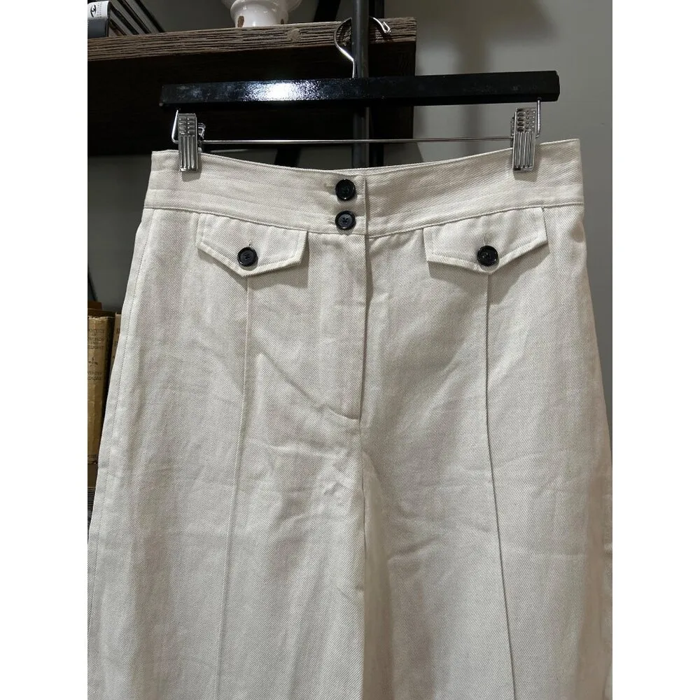 A.L.C. Barrett High Waist Wide Leg Cotton Linen Beige Cream Pant Size 6 - Image 4