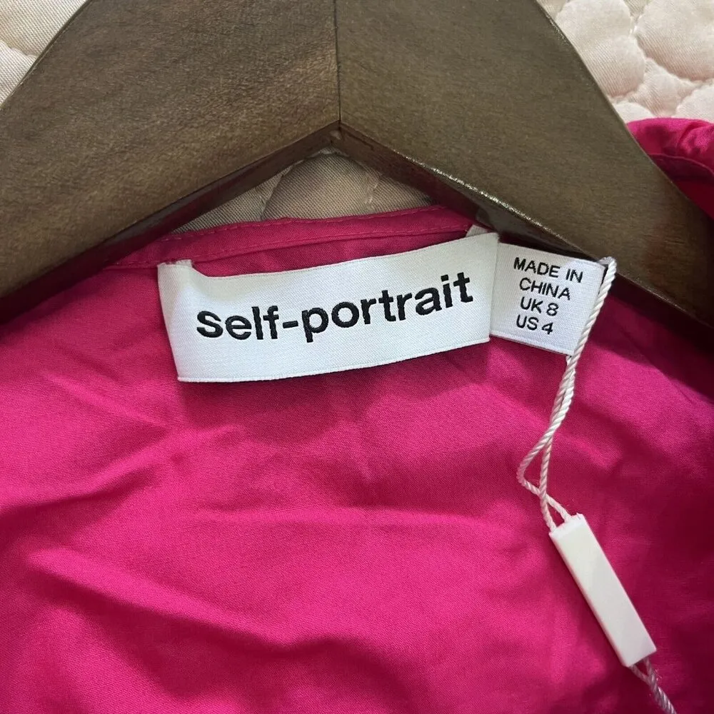 NWT Self-Portrait Fuchsia Pink Lace Ruffled Cotton-poplin Mini Dress 4 - Image 9