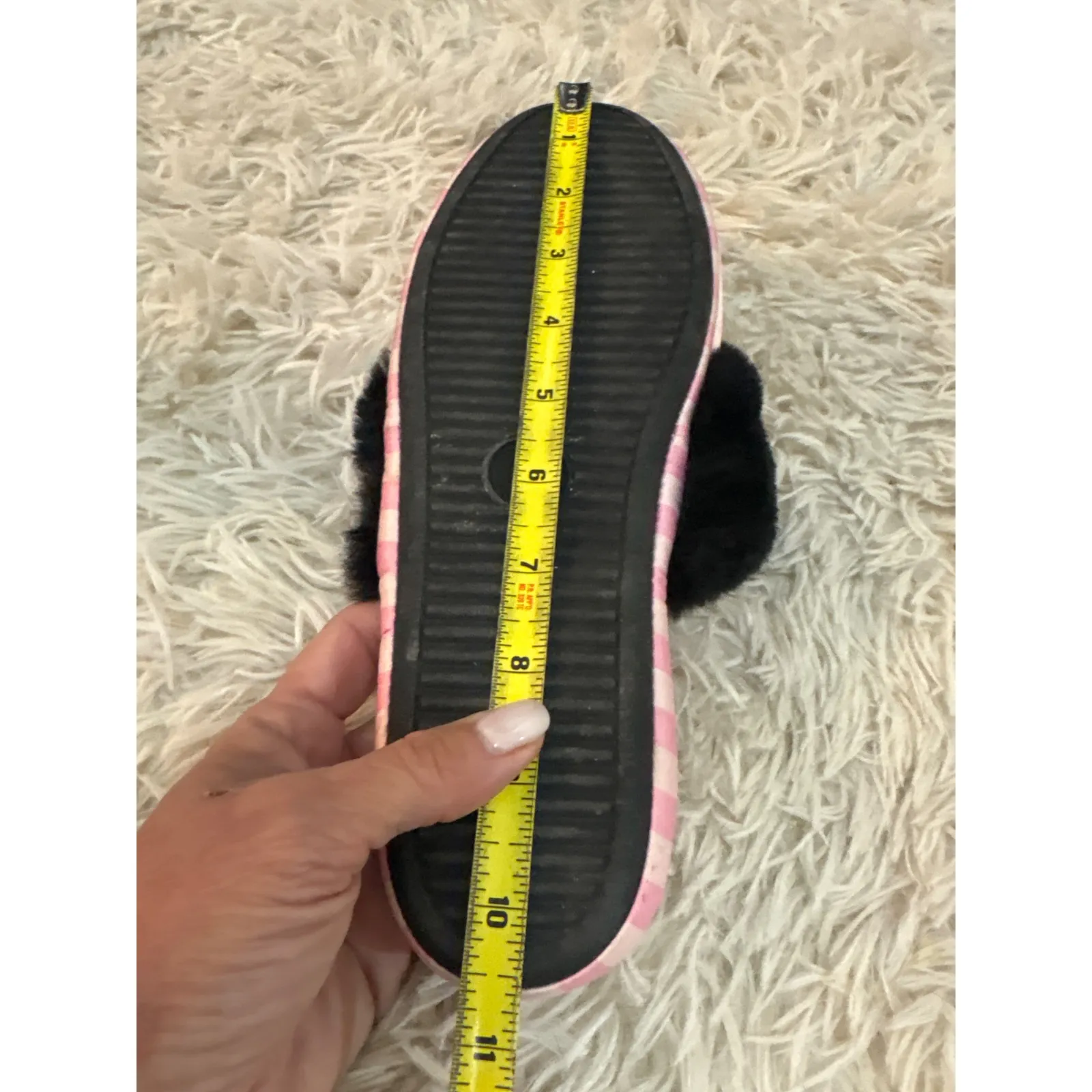 Victoria's Secret Pink Stripe Faux Fur Slide Slippers M M - Image 5