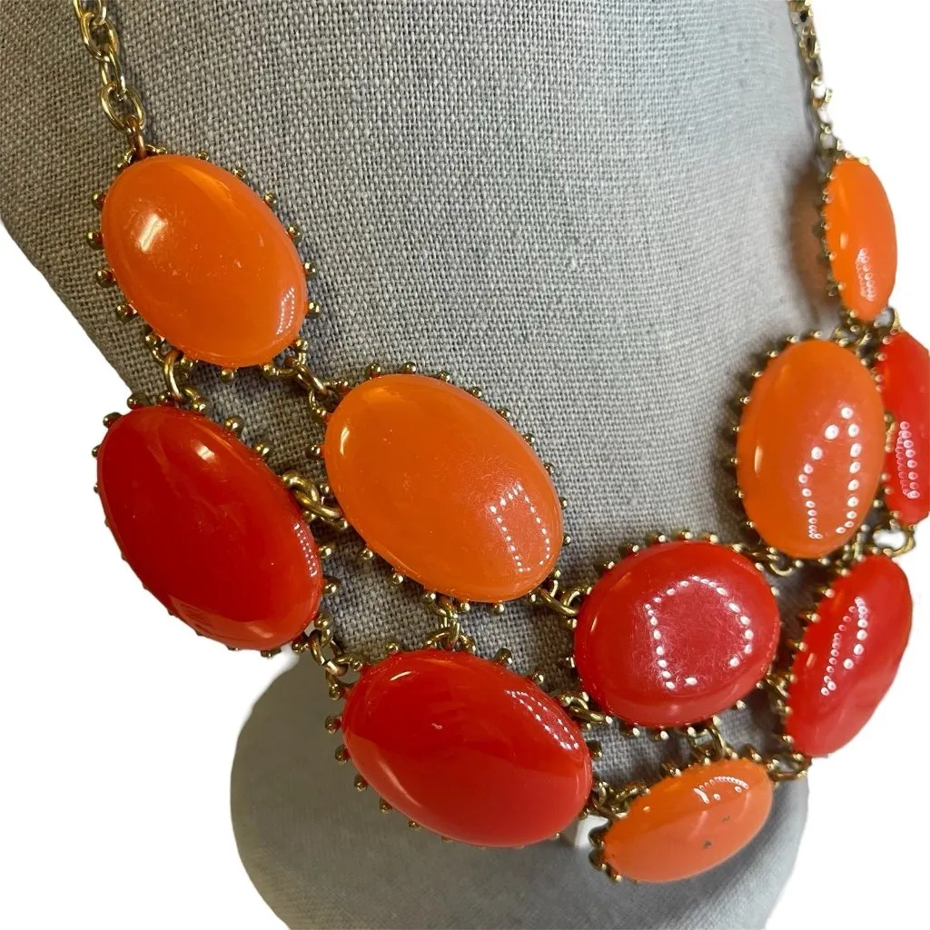 Bold Orange and Red Statement Necklace funky statement retro old money - Image 2