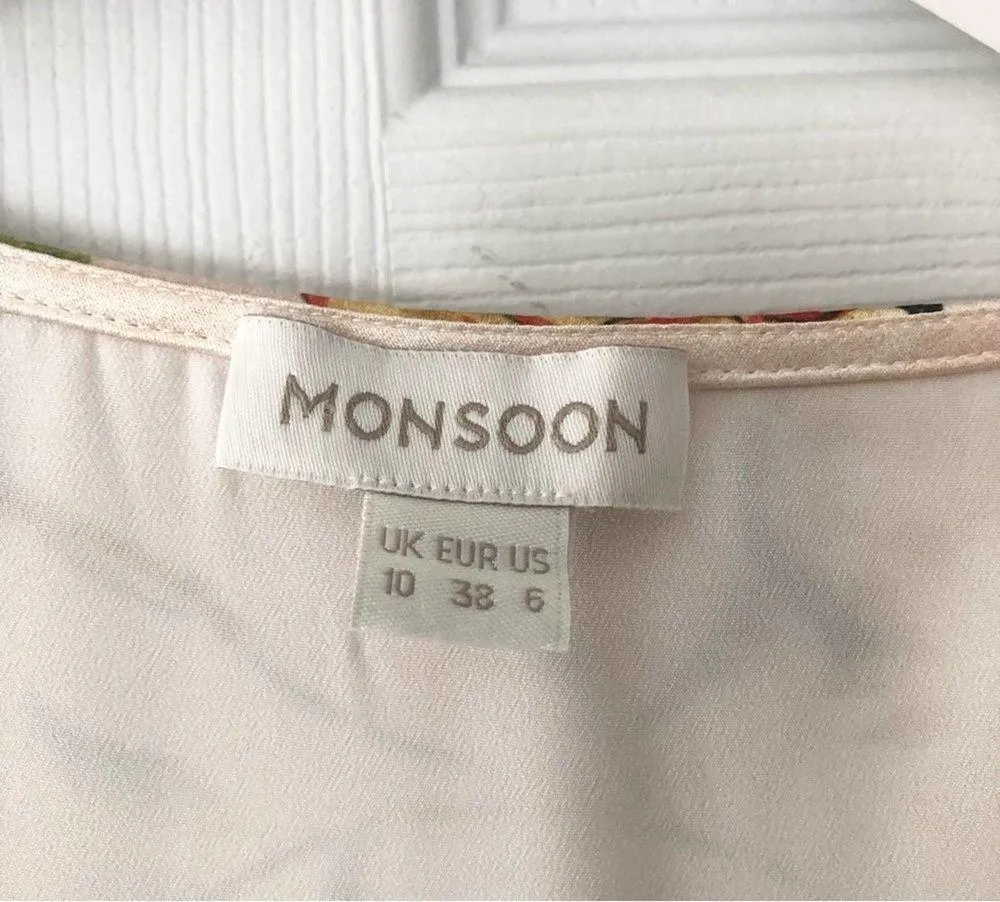 Monsoon ASOS OANA Ivory Floral Abstract Print Satin Tea Evening Dress 6US Medium - Image 10