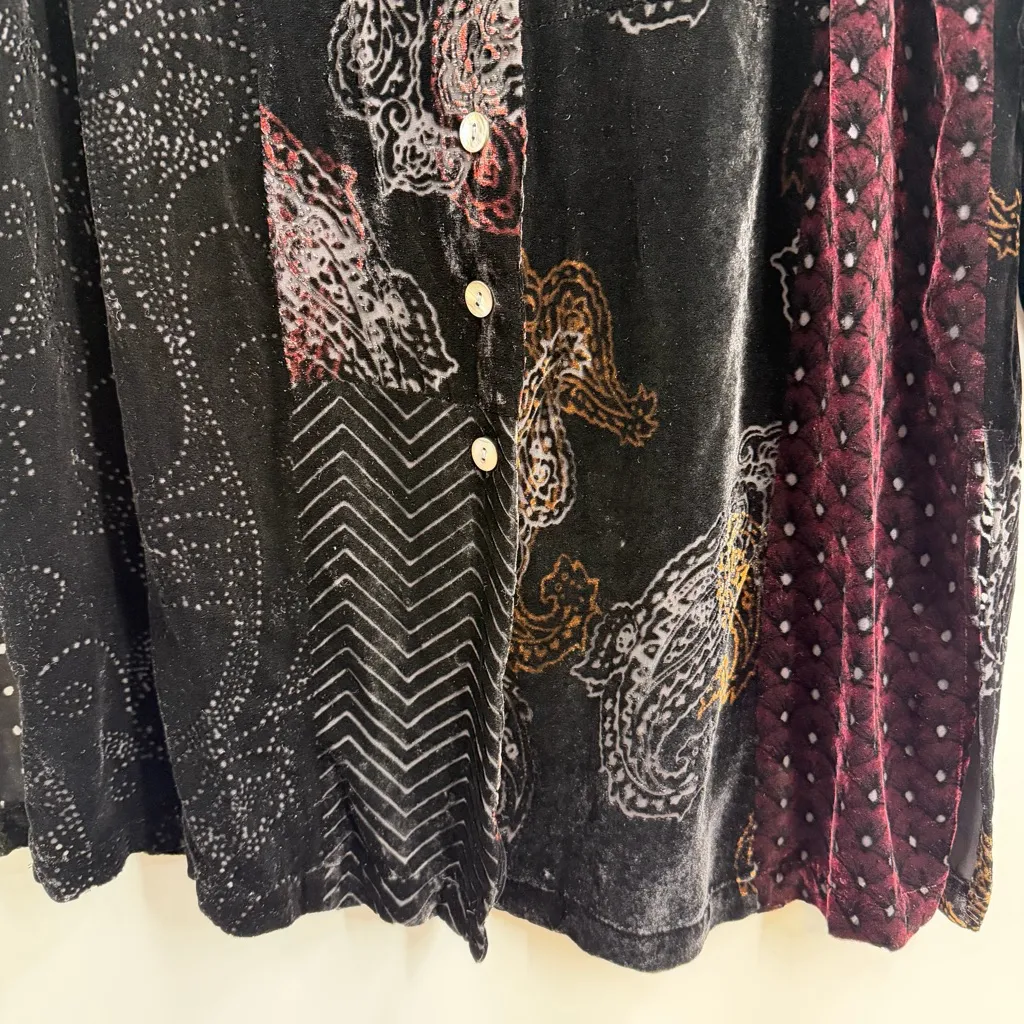 Vintage Koos Of Course Burnout Velvet Patchwork Art To Wear Button Jacket Tunic Black Size M - Image 4