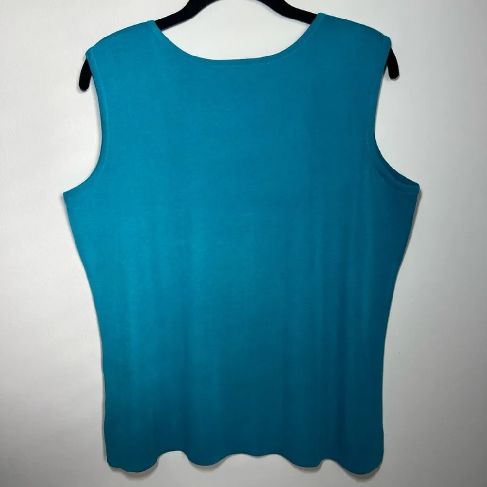 Ming Wang Scoop Neck Sleeveless Knit Top Teal Shell Side Slit Stretch Tank Large - Image 6