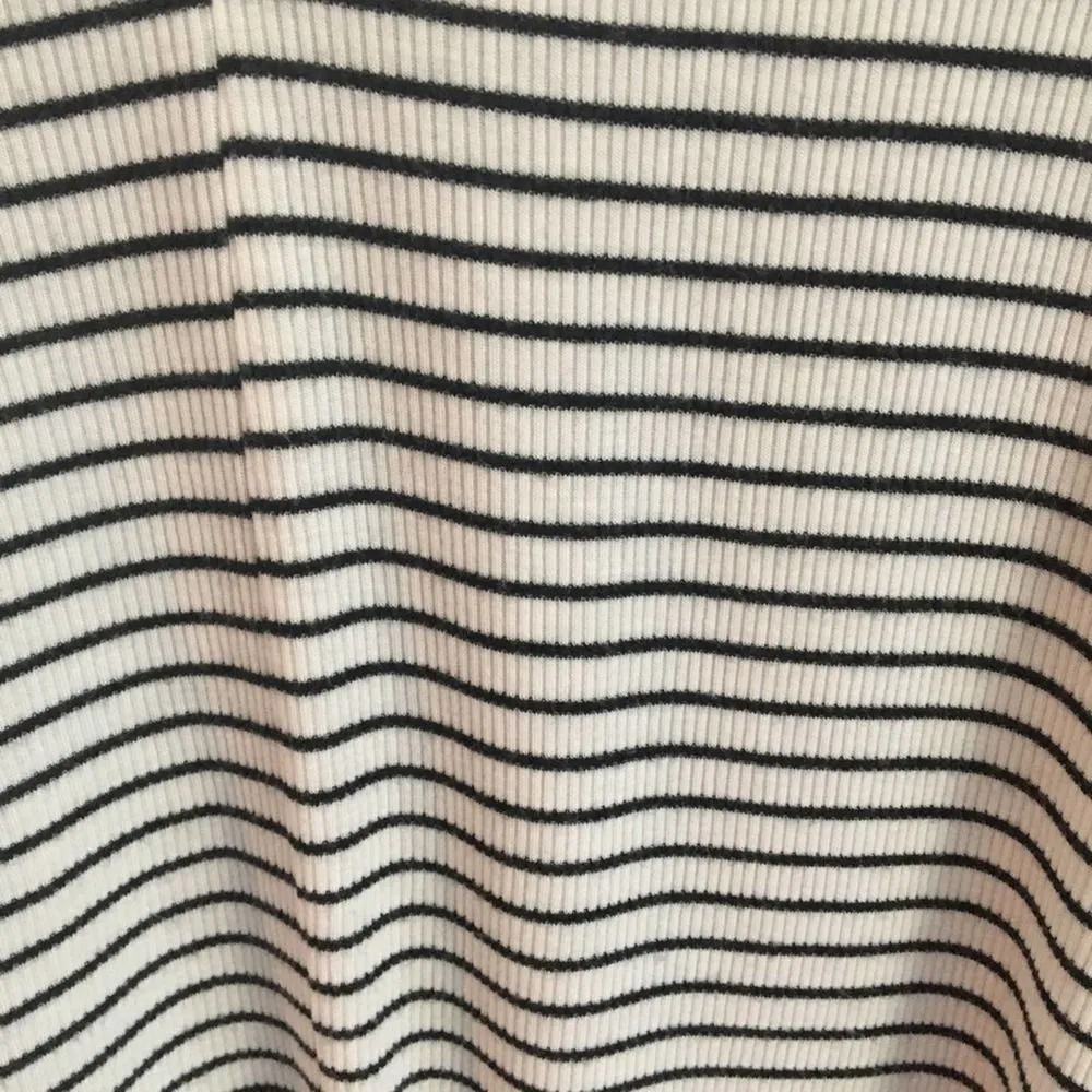 SO Striped Long Sleeve Mock Neck Top White Black Small Keyhole Rayon Junior's - Image 6