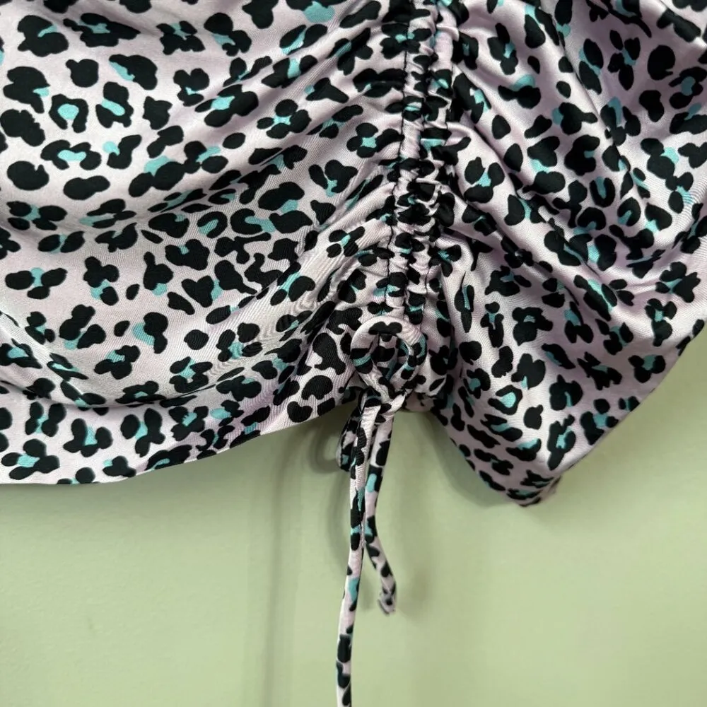 Maje Draped Leopard Print Mini Dress Women's XL Pink Faux Wrap Ruched Party NWT - Image 14