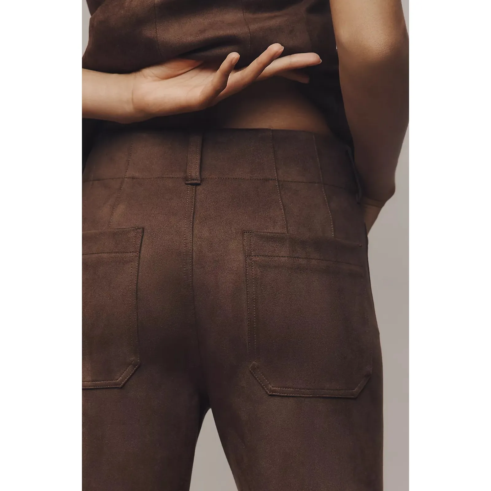 Maeve Anthropologie The Colette Crop Suede High-Rise Wide-Leg Pants Brown Sz 28 - Image 3
