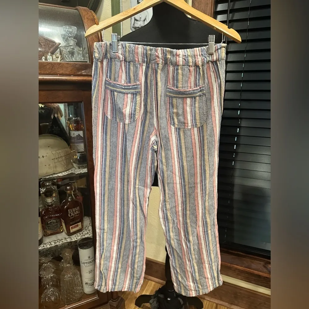 Per Se Linen Blend Wide Leg Pants Blue White Pink Striped M - Image 2