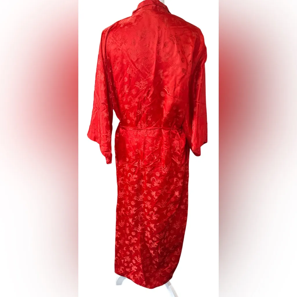 Vintage Vibrant Red Kimono long belted embroidered Size L - Image 2