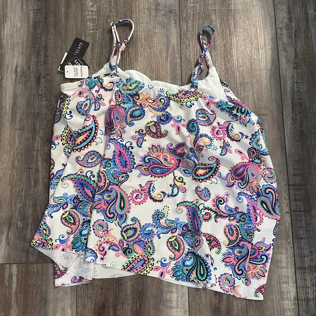Island Escape Women Multicolor Paisley Swim Tankini Top Size US 12 White - Image 5