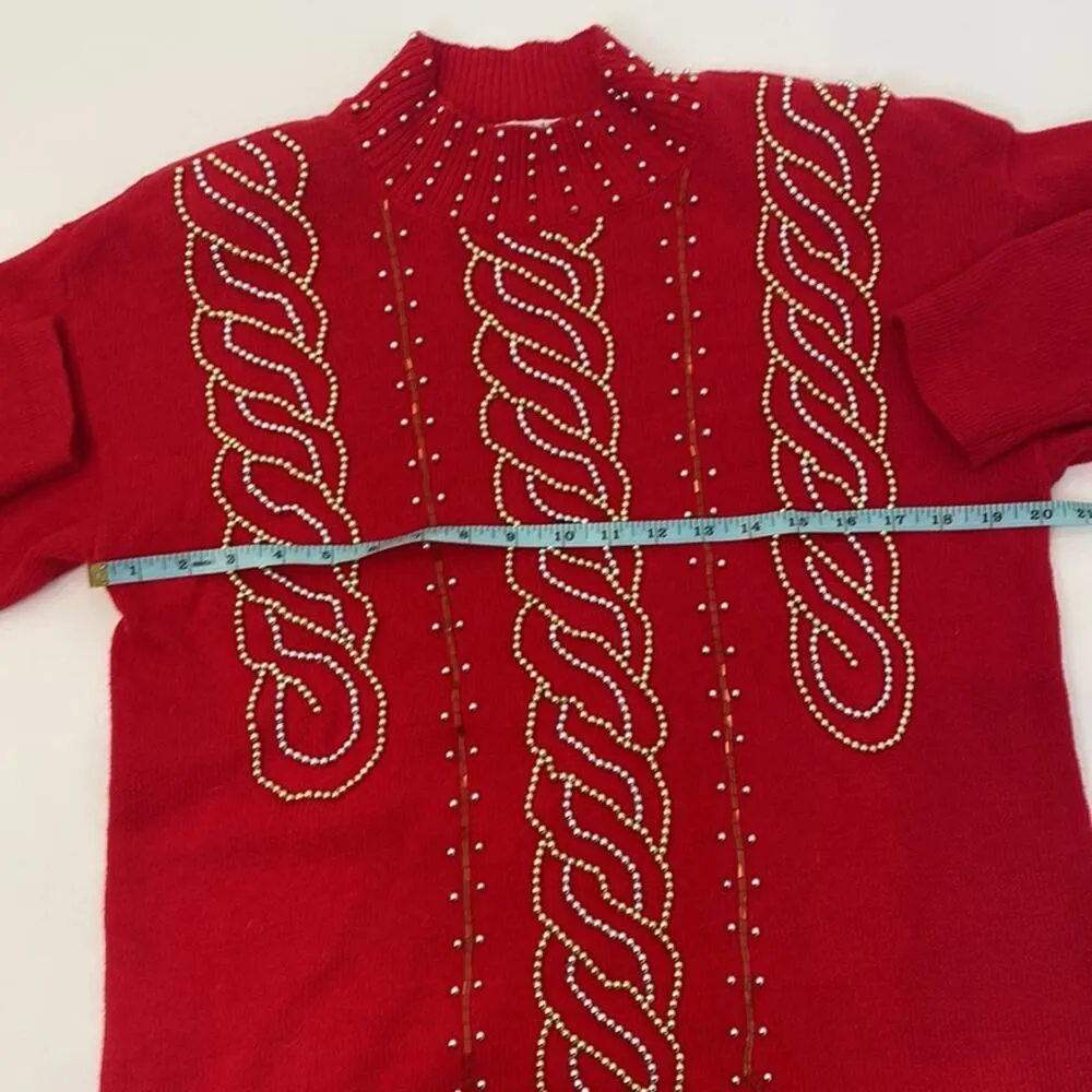 Victoria Jones Vintage 1980’s Mock Neck Oversized Knit Sweater Embellished Sz Sm - Image 6