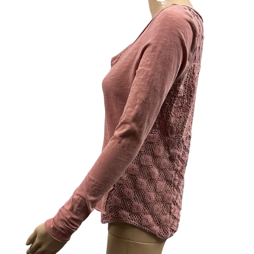 Free People Crochet Lace Patchwork Back Dusty Pink Long Sleeve Shirt Womens XS - Image 3
