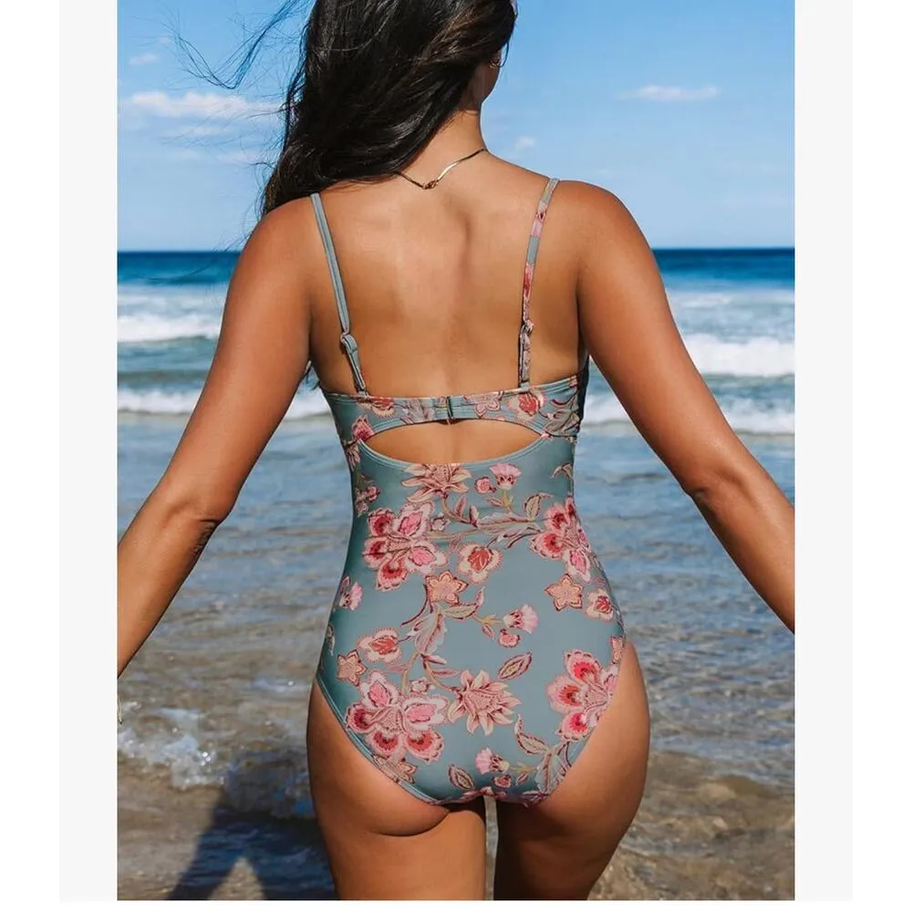 NWT Cupshe Twist Cut-Out Tummy Control & Audrey V-Wire One-Piece Swimsuit SET M - Image 5