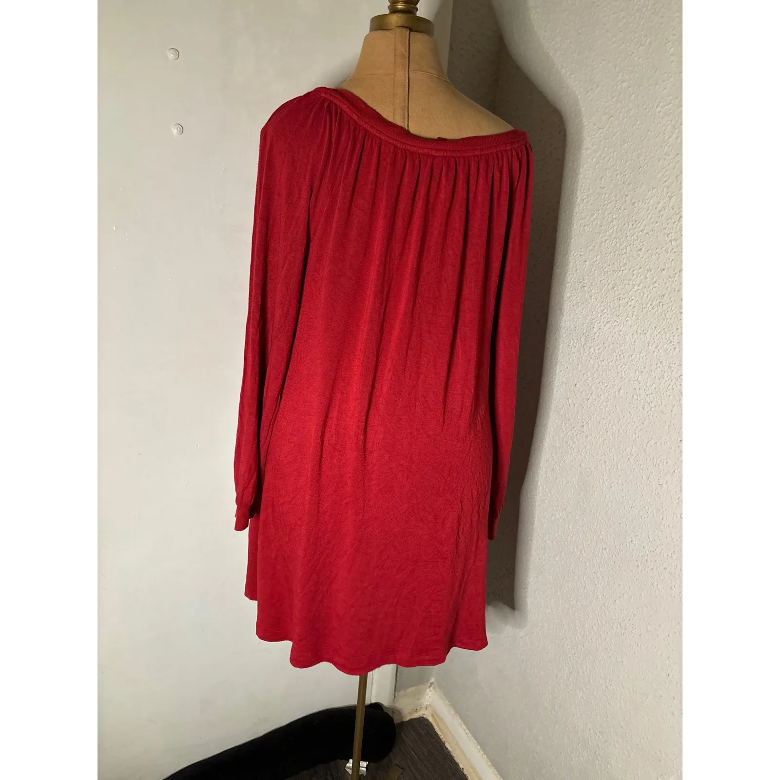 Lou & Grey Red Midi Dress S Cozycore Cherry Girl Boho Classic Costal Cowgirl - Image 3