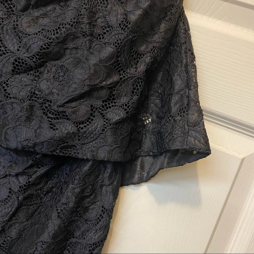 Likely Lace Driggs Black Dress Strapless Lined Draped Flouce Fitted Skirt Slit 2 - Image 5