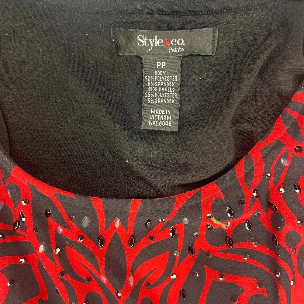 Style & Co Shirt Womens Sz PP Tunic Red Black Studded Body Contour Blouse - Image 4
