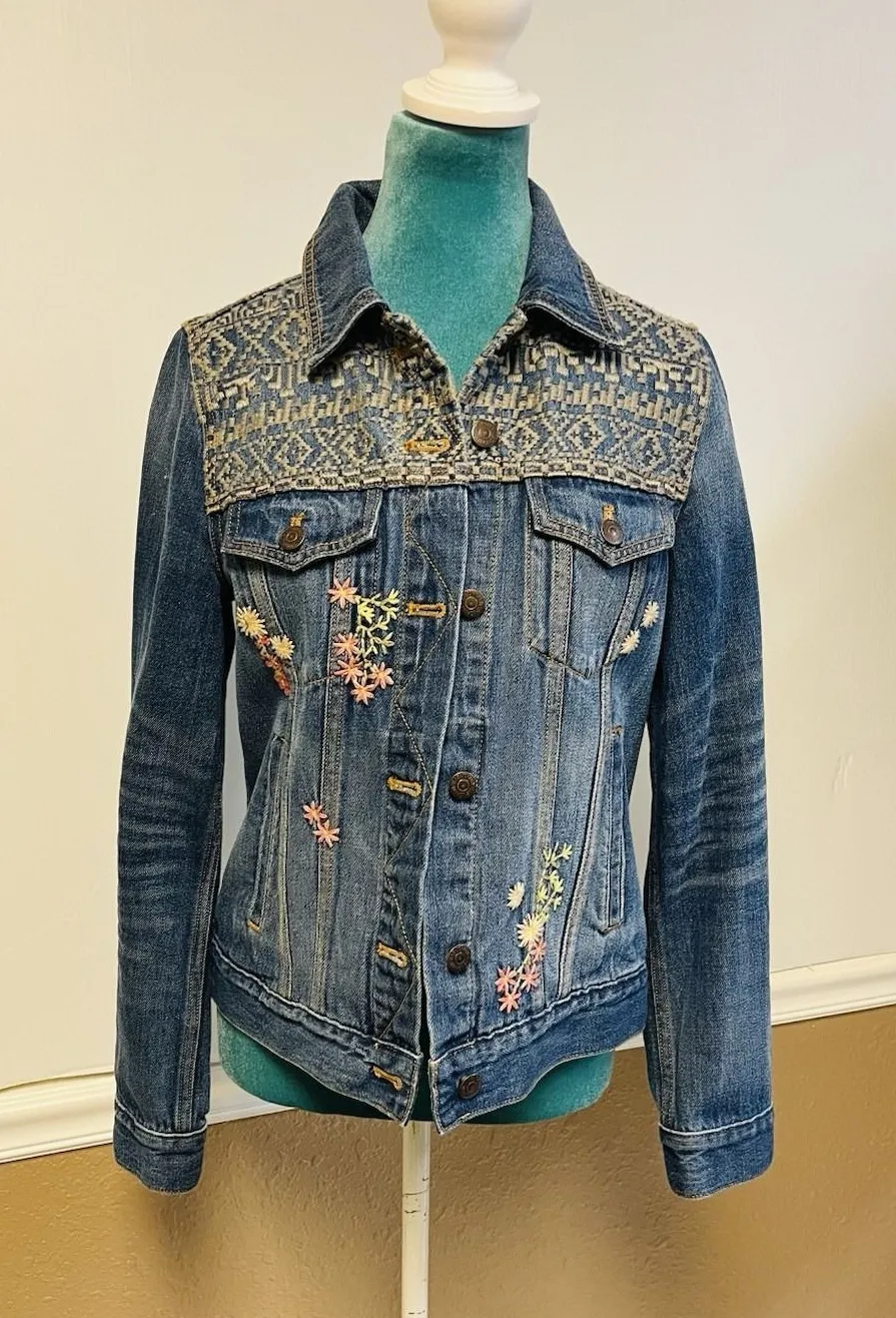 Johnny Was Aubrieta Cali Embroidered Denim Jacket Jean Boho Aztec Western - Image 1