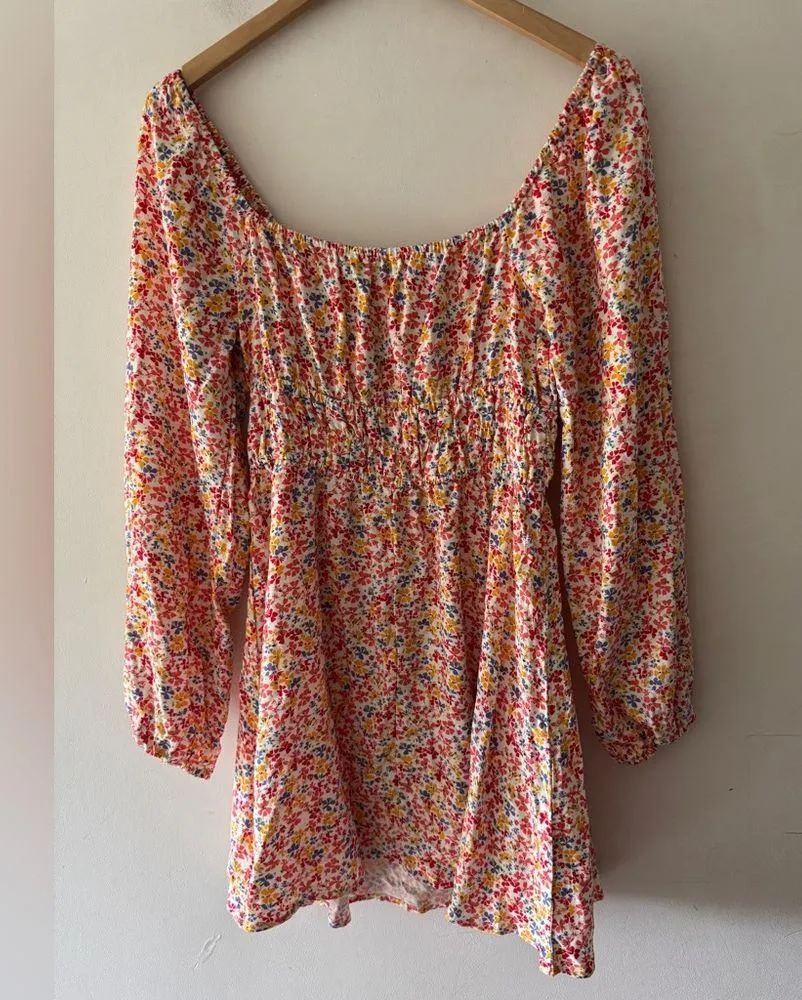 JustFab Ditsy Floral Fit and Flare Mini Dress Long Sleeve - Image 5