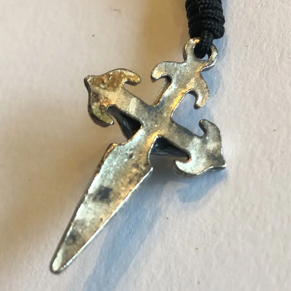 Vintage Silver Tone & Dark Metal Tone Beaded Boho Religious Cross Necklace - Image 6