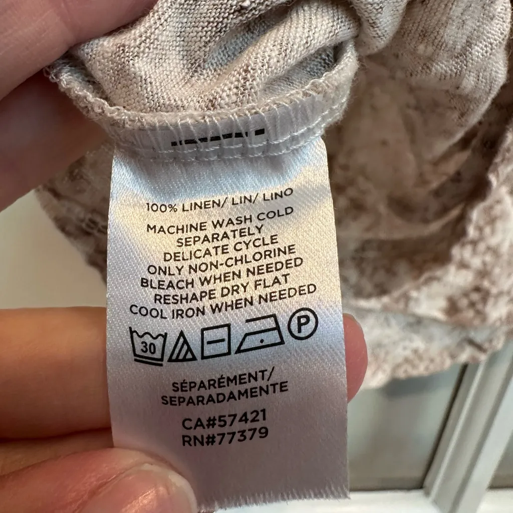 Ann Taylor 100% Linen Tan Taupe Snakeskin Print Women's Crop Cropped Top Size XL - Image 6