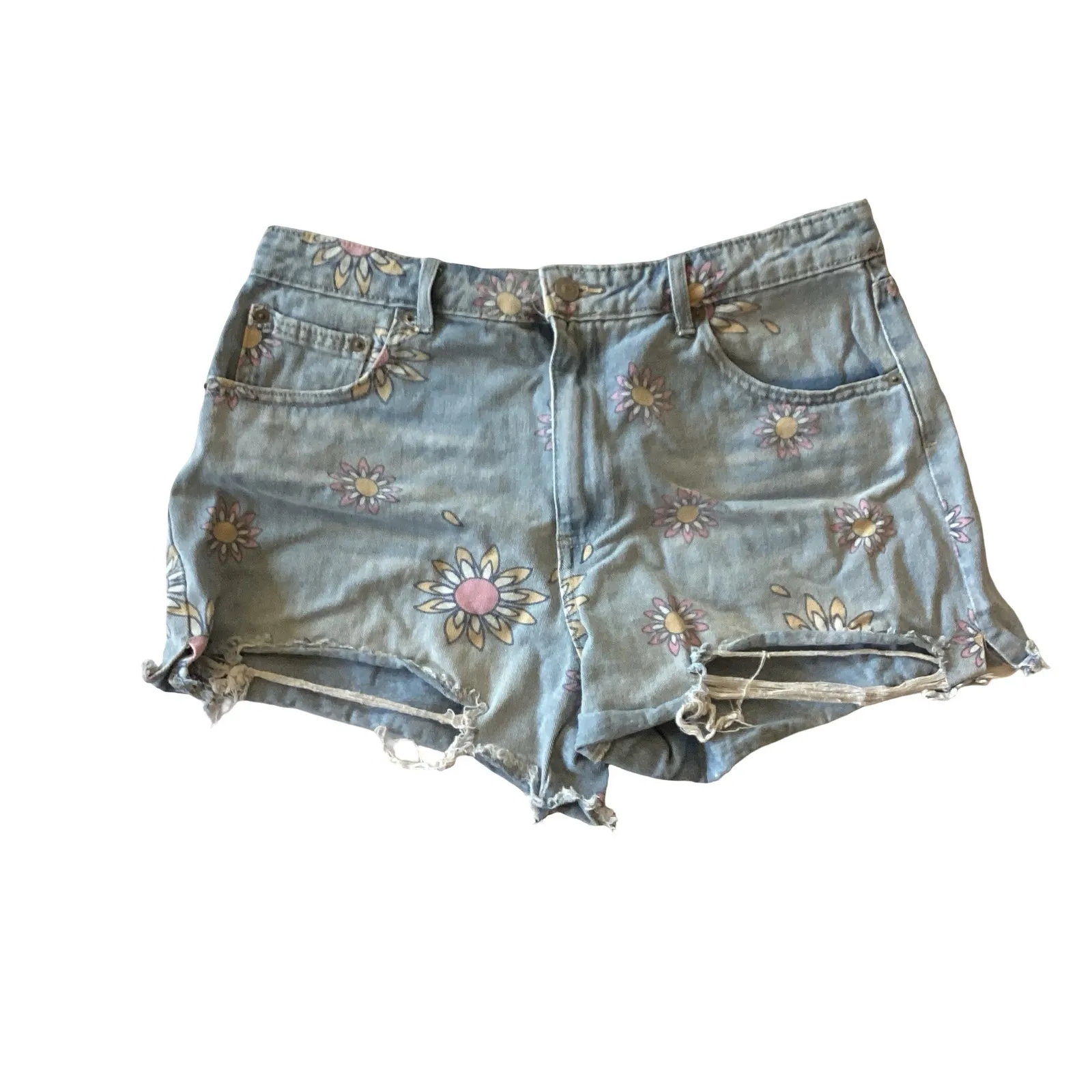 No Boundaries High Rise Destructed Midi Denim Shorts - Image 4