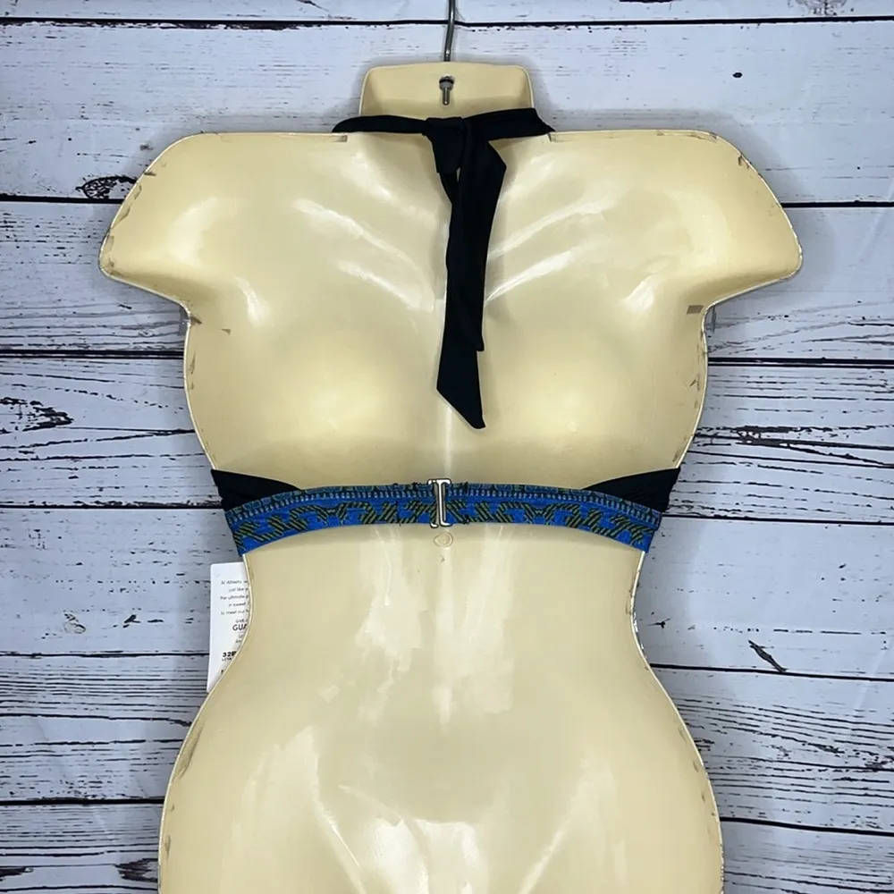 Athleta NWT 32 B/C Black - Border Print Halter Strap Underwire Bikini Swim Top - Image 2