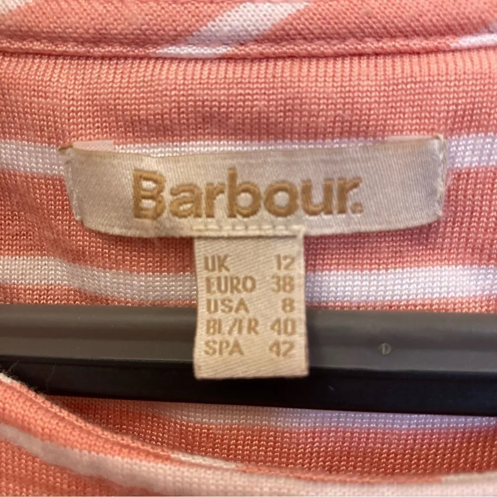 BARBOUR Nautical Summer Dress Pink and White Striped Size 8 - Image 3
