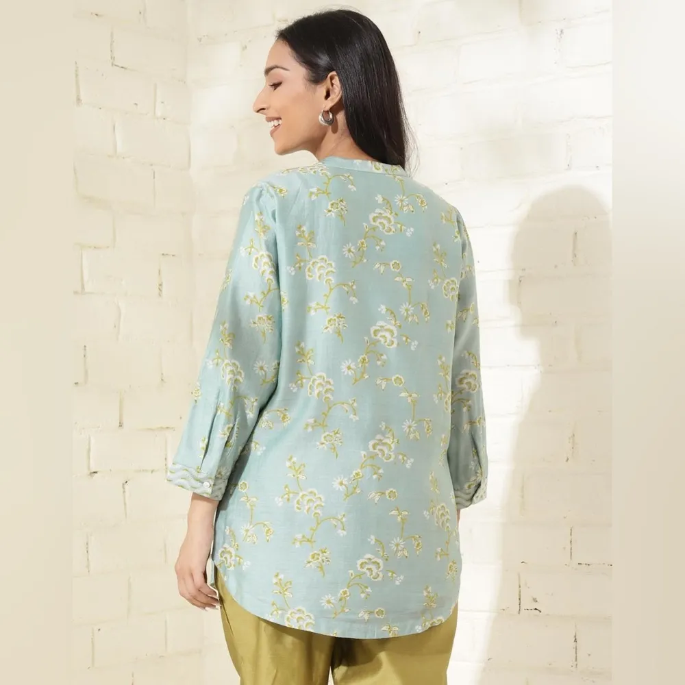 Fabindia Blue Cotton Silk Printed Tunic - Image 2