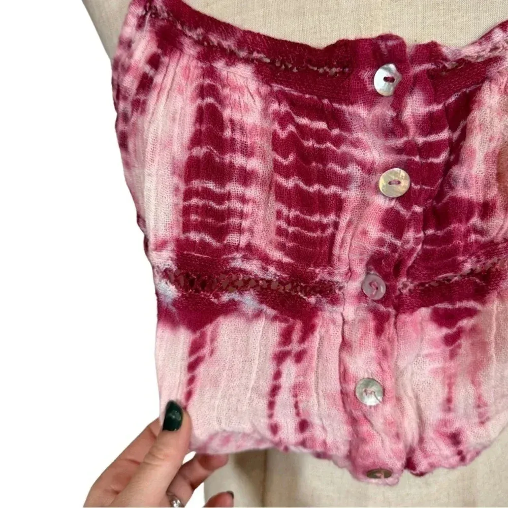 Jen's Pirate Booty Tie-Dye Crop Gauze Crochet Cami Top - Image 2