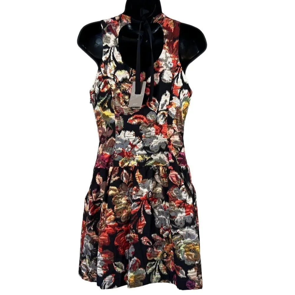 Leifsdottir Anthropologie Adelita Floral Shimmer Brocade Fit Flare Mini Dress Black Size 4 - Image 14