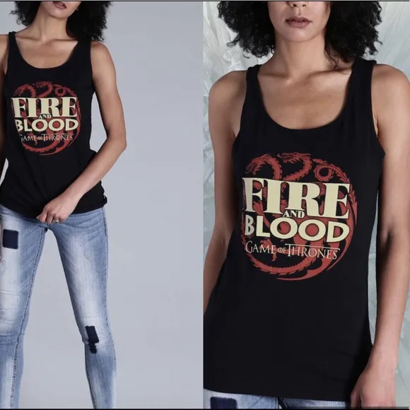 NWT Game Of Thrones Fire And Blood Printed Top Black Size L - Image 2