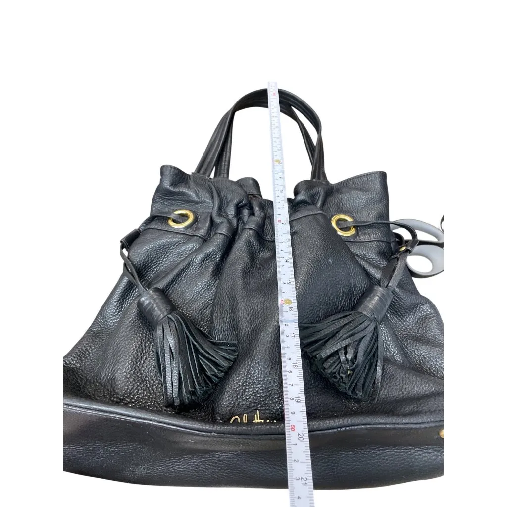 Cole Haan womans Black Pebbled Leather Tote hobo tassled Bag sz L SKU 9728 - Image 8